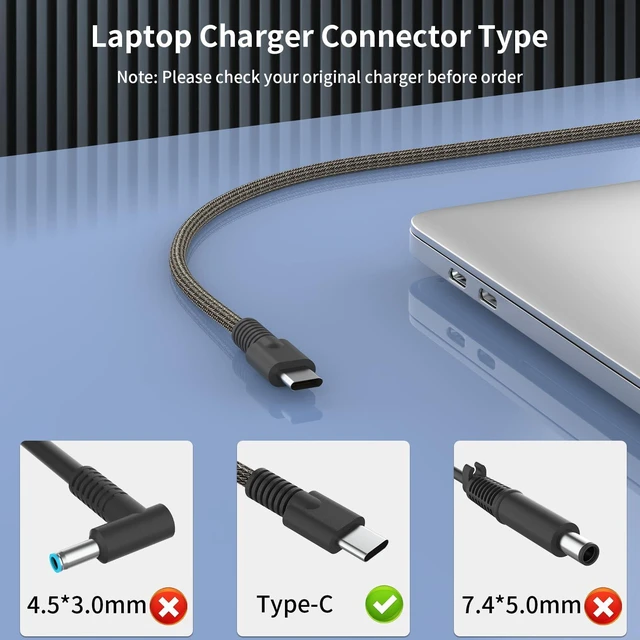 Alt view image 3 of 5 - New 65W USB C Laptop Charger Fit for HP EliteBook 640 840 845 630 835 845 860 1040 G9 G8 G10 ProBook 460 450 440 455 G11 Elite x2 1012 G1 G2 Spectre x360 Type C 20V 3.25A Power Adapter Supply Cord
