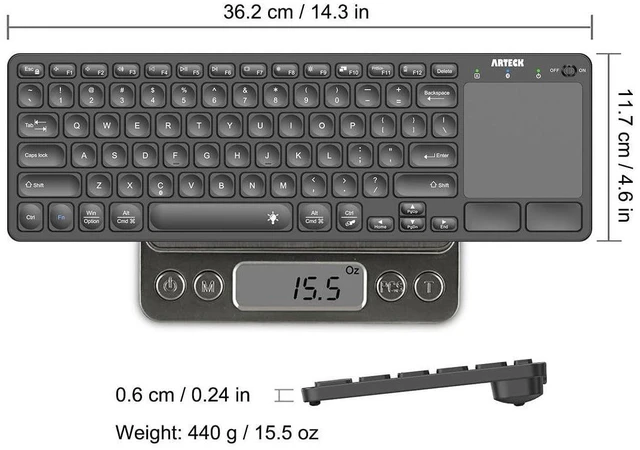 Alt view image 5 of 5 - Arteck Universal Backlit 7-Colors Bluetooth Touch TV Keyboard with Easy Media Control and Build-in Touchpad for TV-Connected Computer, Smart TV, Desktop, Laptop, iPad, Surface, Tablet, HTPC