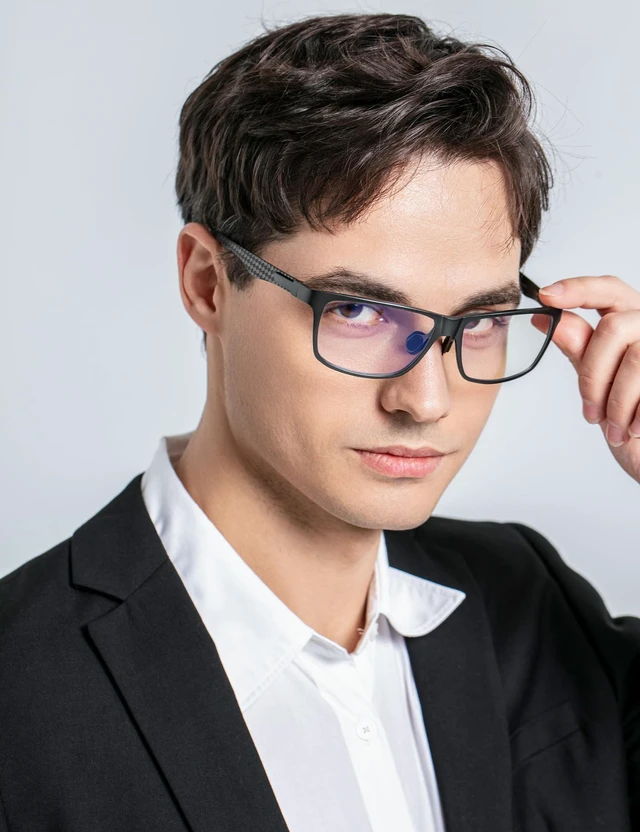 Alt view image 2 of 5 - ANYLUV Blue Light Blocking Glasses Men, Black Al-Mg Metal Carbon Fiber