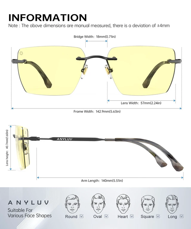 Alt view image 4 of 5 - ANYLUV Rimless Oversized Blue Light Glasses for Women/Men, Fashion Blue Light Blocking Glasses with Lightweight Metal Temples