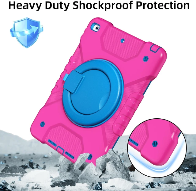 Alt view image 5 of 5 - Andnary Case for iPad 9th/8th/7th Generation 10.2 inch, Shockproof Cover with Screen Protector/360 Rotating Handle/Bracket/Pen Holder/Shoulder Strap, Kids Case for iPad 2021/2020/2019 (Pink+Blue)
