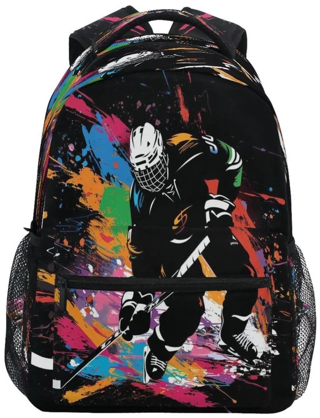 Main image of ALAZA Ice Hockey Player on Black Backpack Daypack School Bag Travel Shoulder Bag for Students Boys Girls