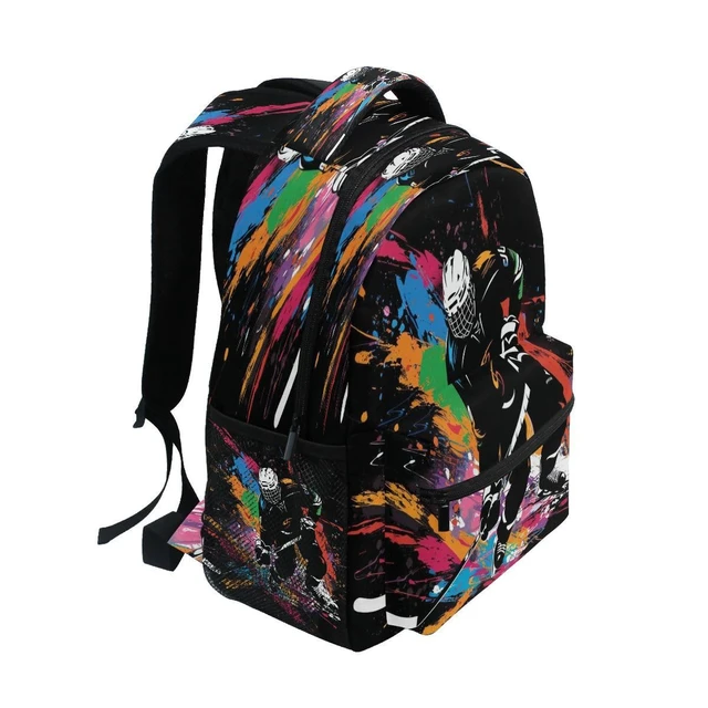 Alt view image 2 of 5 - ALAZA Ice Hockey Player on Black Backpack Daypack School Bag Travel Shoulder Bag for Students Boys Girls