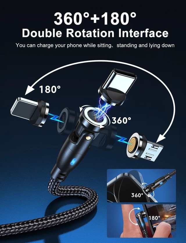 Alt view image 3 of 5 - 100W 540 Rotation Magnetic Charging Cable 3.3FT/6FT-2Pack, USB C to USB C Cable Fast Charge Magnetics USB C Charging Cable, Magnetic Charge Cable, Data Transfer Capable, Compatible with All Devices