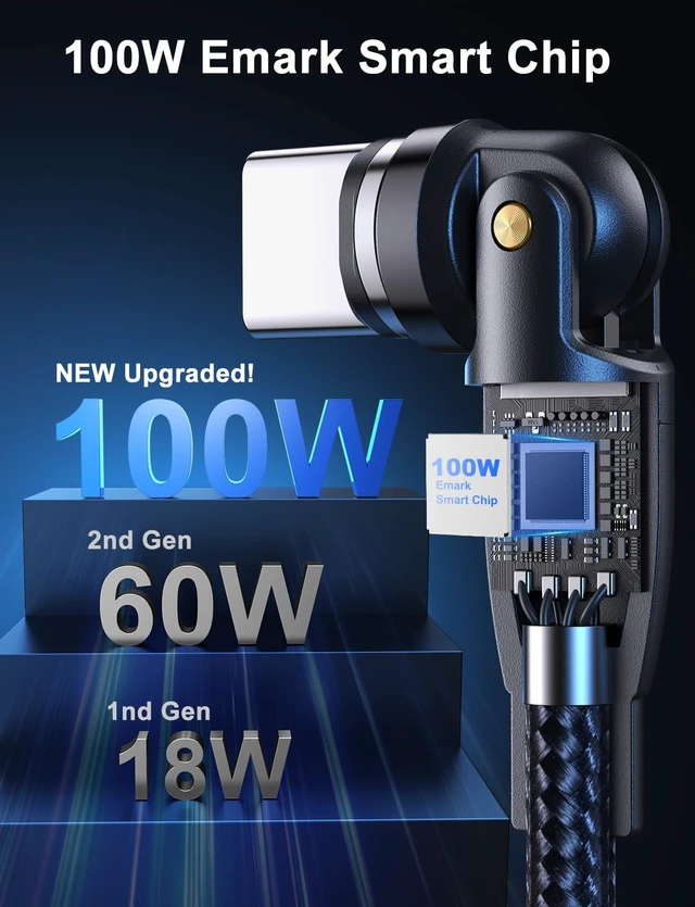 Alt view image 5 of 5 - 100W 540 Rotation Magnetic Charging Cable 3.3FT/6FT-2Pack, USB C to USB C Cable Fast Charge Magnetics USB C Charging Cable, Magnetic Charge Cable, Data Transfer Capable, Compatible with All Devices
