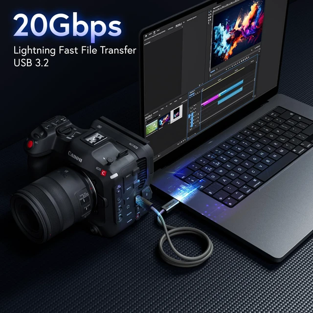 Alt view image 2 of 5 - AFFHAUSEN 20Gbps USB-C Cable 3ft, USB 3.2 Gen 2x2, 100W, Braided