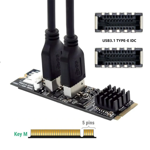 Alt view image 3 of 5 - Xiwai 5Gbps USB 3.1 Type-E to USB 3.0 19/20Pin Dual Ports Splitter HUB, 10Gbps USB 3.1 Type-E Front Panel Socket to NVME NGFF M-Key Express Card Adapter for Motherboard (NVME to USB3.1 Type-E+Type-E)