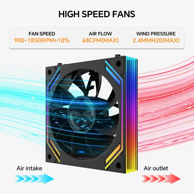 Alt view image 3 of 5 - G120Pro 120mm Reverse ARGB Case Fans, 1850RPM 68CFM, 3-Pack