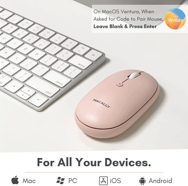 Alt view image 2 of 5 - Macally Wireless Bluetooth Mouse - Quiet, Comfortable, Rechargeable for MacBook Air/Pro, Mac, iMac, Apple iPad - Computer Wireless Mouse for Laptop, Windows PC Desktop - Pink