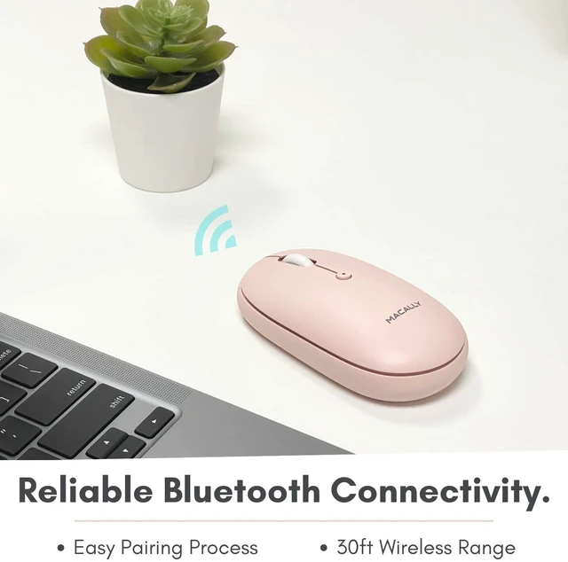 Alt view image 3 of 5 - Macally Wireless Bluetooth Mouse - Quiet, Comfortable, Rechargeable for MacBook Air/Pro, Mac, iMac, Apple iPad - Computer Wireless Mouse for Laptop, Windows PC Desktop - Pink