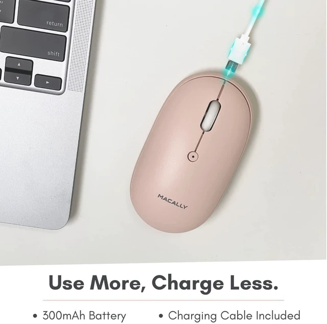 Alt view image 4 of 5 - Macally Wireless Bluetooth Mouse - Quiet, Comfortable, Rechargeable for MacBook Air/Pro, Mac, iMac, Apple iPad - Computer Wireless Mouse for Laptop, Windows PC Desktop - Pink