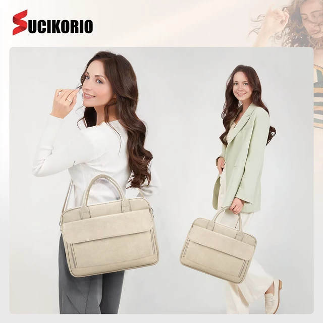 Alt view image 2 of 5 - SUCIKORIO Teacher Tote Bag for Women 17inch PU Leather Laptop Briefcase Nurse Bags Professional Work Computer Bags Large Messenger Office Bag For Nursing, School, College, Brown