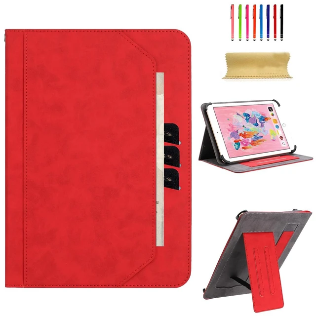 Main image of Dteck for 10/10.1/10.3/10.4/10.5 Inch Tablet Android 11/12/13/14 Tablet Universal Case with Stand (Portrait/Landscape Viewing Angles)/Front Pocket/Card Slots, PU Leather Protective Folio Case, Red