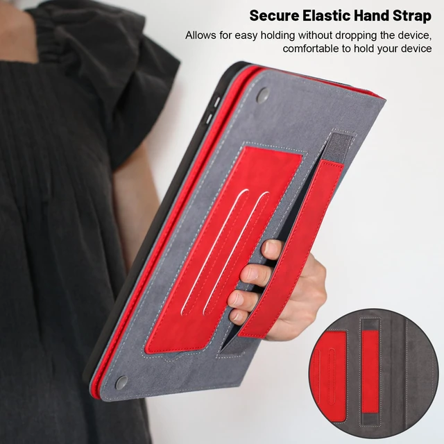 Alt view image 3 of 5 - Dteck for 10/10.1/10.3/10.4/10.5 Inch Tablet Android 11/12/13/14 Tablet Universal Case with Stand (Portrait/Landscape Viewing Angles)/Front Pocket/Card Slots, PU Leather Protective Folio Case, Red