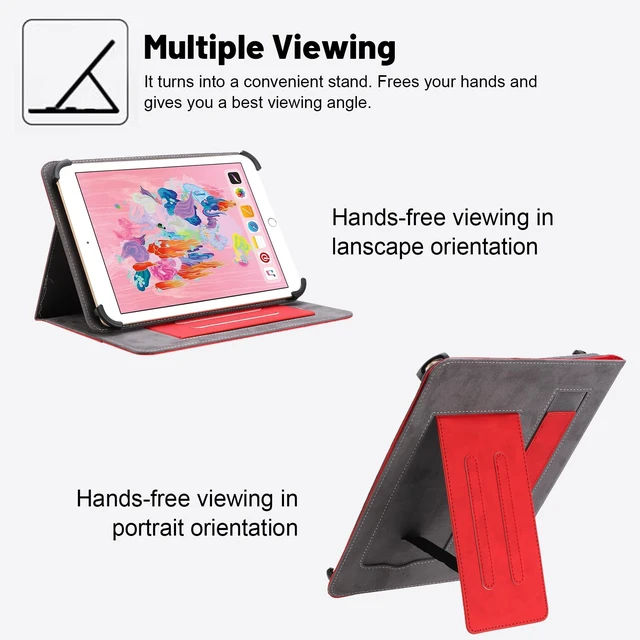 Alt view image 2 of 5 - Dteck for 10/10.1/10.3/10.4/10.5 Inch Tablet Android 11/12/13/14 Tablet Universal Case with Stand (Portrait/Landscape Viewing Angles)/Front Pocket/Card Slots, PU Leather Protective Folio Case, Red