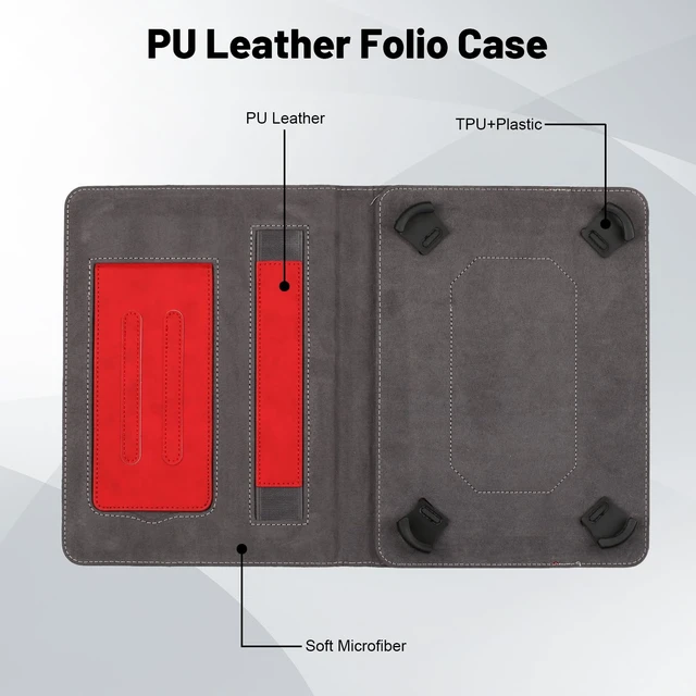 Alt view image 4 of 5 - Dteck for 10/10.1/10.3/10.4/10.5 Inch Tablet Android 11/12/13/14 Tablet Universal Case with Stand (Portrait/Landscape Viewing Angles)/Front Pocket/Card Slots, PU Leather Protective Folio Case, Red