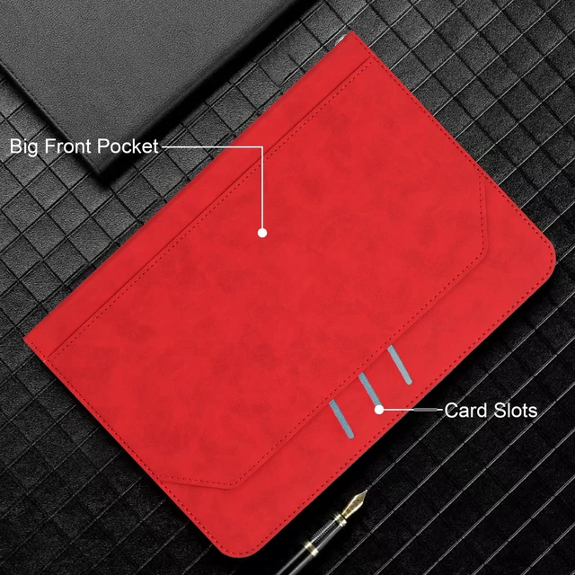 Alt view image 5 of 5 - Dteck for 10/10.1/10.3/10.4/10.5 Inch Tablet Android 11/12/13/14 Tablet Universal Case with Stand (Portrait/Landscape Viewing Angles)/Front Pocket/Card Slots, PU Leather Protective Folio Case, Red