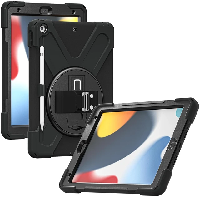Main image of CODi Rugged Case for iPad 10.2 Inch (7th, 8th, 9th Generation), Heavy Duty 3-in-1 Shockproof Tablet Case with 360 Protection, Rotating Kickstand, Hand Strap & Shoulder Strap for School, Work & Travel
