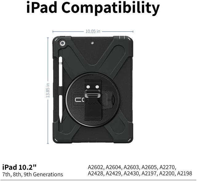 Alt view image 2 of 5 - CODi Rugged Case for iPad 10.2 Inch (7th, 8th, 9th Generation), Heavy Duty 3-in-1 Shockproof Tablet Case with 360 Protection, Rotating Kickstand, Hand Strap & Shoulder Strap for School, Work & Travel