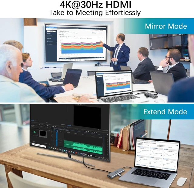 Alt view image 3 of 5 - MagBac Laptop Docking Station 7-in-1 USB Hub with 4K@30Hz HDMI Display Port, 3 USB A 3.0 Data Ports, SD/TF Card Slot, Gigabit Ethernet for MacBook Pro/Air, HP, Dell, Lenovo, Surface, Windows