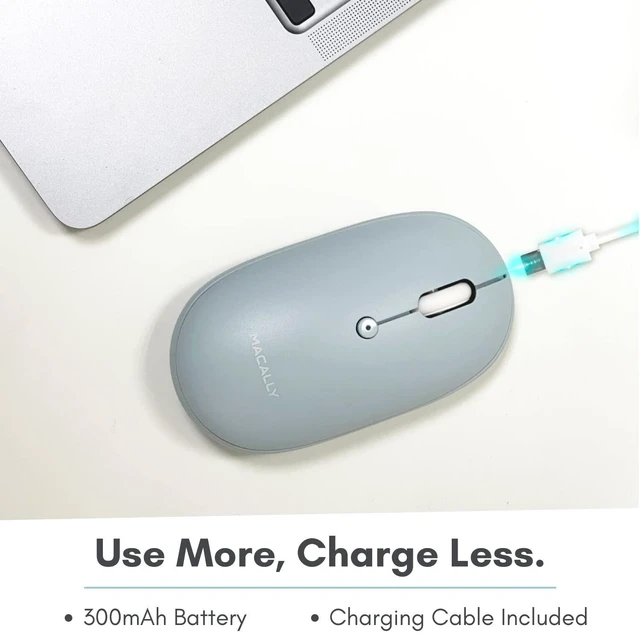 Alt view image 4 of 5 - Macally Wireless Bluetooth Mouse - Quiet, Comfortable, Rechargeable for MacBook Air/Pro, Mac, iMac, Apple iPad - Wireless Mouse for Laptop, Windows PC Desktop