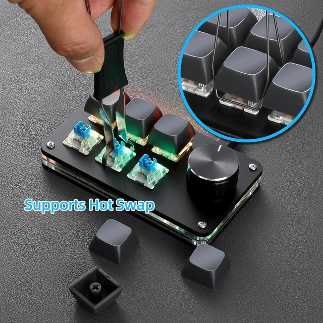 Alt view image 5 of 5 - Koolertron Macro Programmable Keypad, One Handed Programmable Mechanical Keyboard, RGB Blue Switch Hot Swappable, 6 Keys 1 Knob Backlit Keypad for Working and Gaming, Black