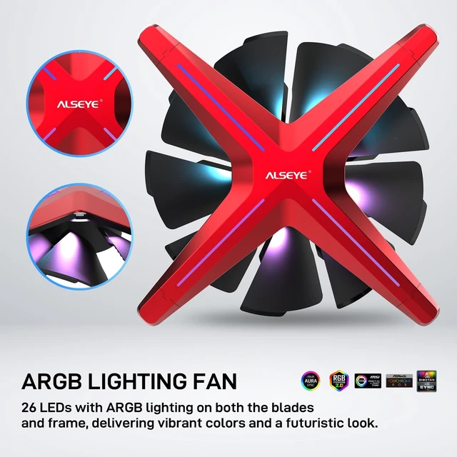 Alt view image 2 of 5 - ALSEYE X12 Case Fan ARGB PWM Computer Air Cooling Fan - High Performance Silent Operation 120mm RGB CPU Cooling (Red, Standard Blade)