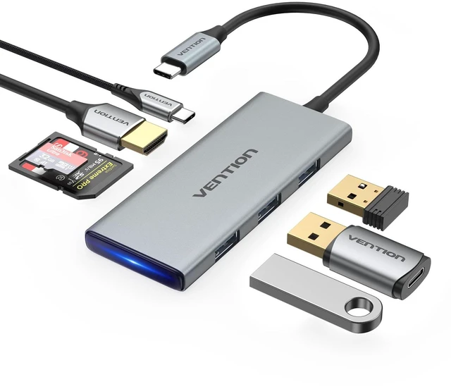 Main image of VENTION USB C Hub for MacBook Pro, 7 in 1 USB C Multiport Adapter with 4k HDMI 100W PD USB 3.0 Ports SD/TF, USB C Dock Compatible with MacBook Air/Pro, iPad Pro, Surface, Dell XPS and More