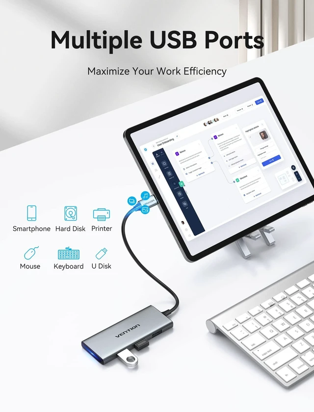 Alt view image 5 of 5 - VENTION USB C Hub for MacBook Pro, 7 in 1 USB C Multiport Adapter with 4k HDMI 100W PD USB 3.0 Ports SD/TF, USB C Dock Compatible with MacBook Air/Pro, iPad Pro, Surface, Dell XPS and More