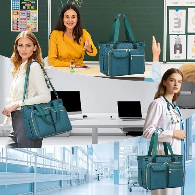 Alt view image 3 of 5 - Teacher Tote Bag for Women, 15.6 inch Laptop Work Bag with Cup Holder