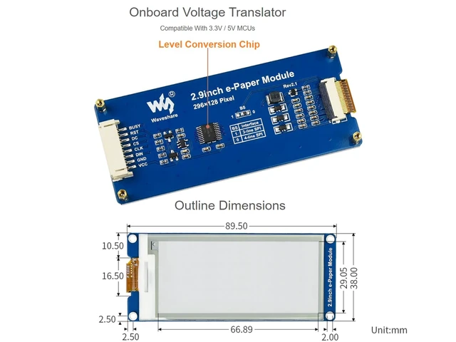 Alt view image 3 of 5 - 2.9inch e-Paper Display Module, 296x128 Resolution 3.3V/5V Two-Color epaper Display E-Ink Screen Module SPI Interface Compatible with Raspberry Pi/Arduino/Jetson Nano,Support Partial Refresh