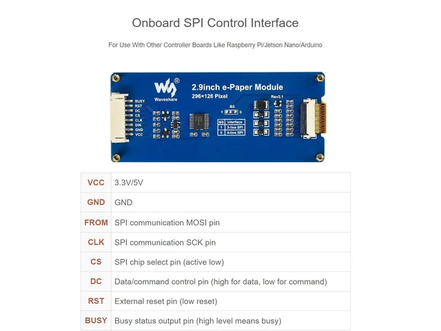 Alt view image 4 of 5 - 2.9inch e-Paper Display Module, 296x128 Resolution 3.3V/5V Two-Color epaper Display E-Ink Screen Module SPI Interface Compatible with Raspberry Pi/Arduino/Jetson Nano,Support Partial Refresh