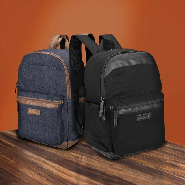 Alt view image 2 of 5 - Wrangler Powell Backpack for Travel Classic Logo Water Resistant Casual Daypack for Travel with Padded Laptop Notebook Sleeve (Black)