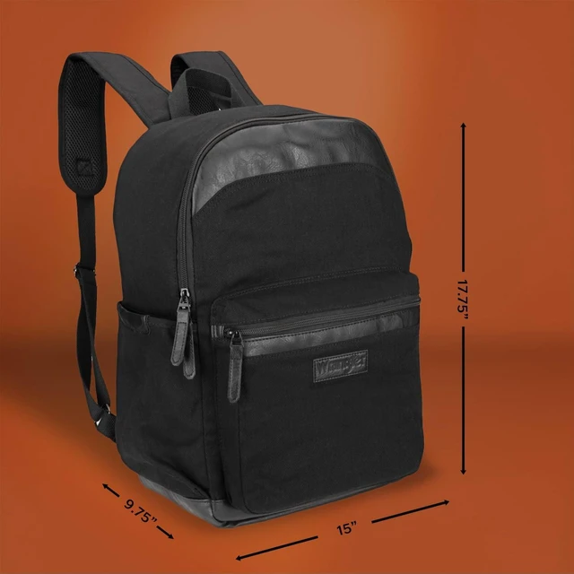 Alt view image 3 of 5 - Wrangler Powell Backpack for Travel Classic Logo Water Resistant Casual Daypack for Travel with Padded Laptop Notebook Sleeve (Black)