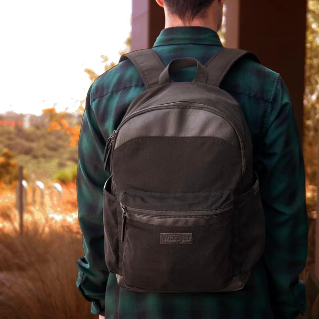 Alt view image 5 of 5 - Wrangler Powell Backpack for Travel Classic Logo Water Resistant Casual Daypack for Travel with Padded Laptop Notebook Sleeve (Black)