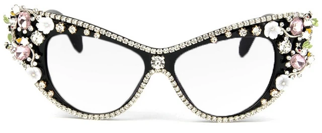 Main image of Melrose Diamond Jewelry Farsightedness Glasses Women's Unique Cat Eye Diamond Punk Reading Glasses (black, 2.5)