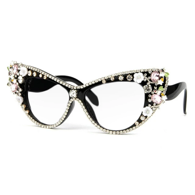 Alt view image 3 of 5 - Melrose Diamond Jewelry Farsightedness Glasses Women's Unique Cat Eye Diamond Punk Reading Glasses (black, 2.5)