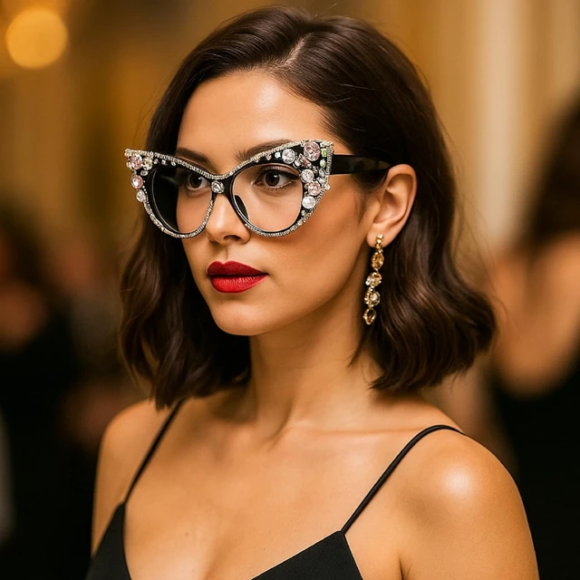 Alt view image 4 of 5 - Melrose Diamond Jewelry Farsightedness Glasses Women's Unique Cat Eye Diamond Punk Reading Glasses (black, 2.5)