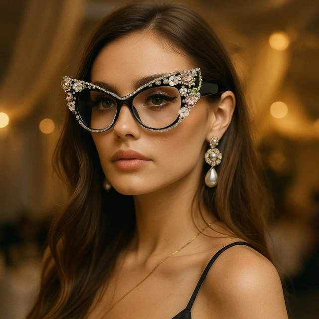 Alt view image 5 of 5 - Melrose Diamond Jewelry Farsightedness Glasses Women's Unique Cat Eye Diamond Punk Reading Glasses (black, 2.5)