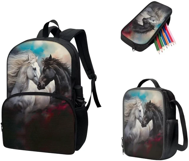 Main image of Viewamoon Horse Backpacks For Girls Set 3 pcs Portable Large Lunch Cooler Box With Water Bottle Pocket And Pencil Case Large Preschool Bookbag for Toddler Girls 6-8 Age