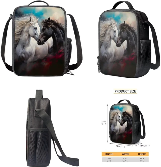 Alt view image 4 of 5 - Viewamoon Horse Backpacks For Girls Set 3 pcs Portable Large Lunch Cooler Box With Water Bottle Pocket And Pencil Case Large Preschool Bookbag for Toddler Girls 6-8 Age