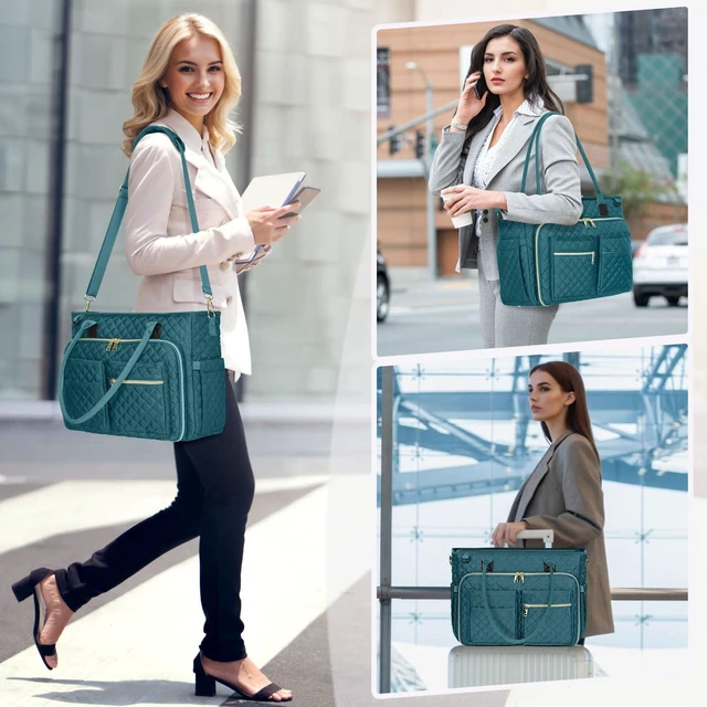 Alt view image 2 of 5 - RAINSMORE Teacher Tote Bag 15.6 inch Laptop Bag for Women Work Bags Laptop Tote Nurse Bag Professional Computer Messenger with Insulated Pocket, Laptop Briefcase for Office, College, Nursing, Teal