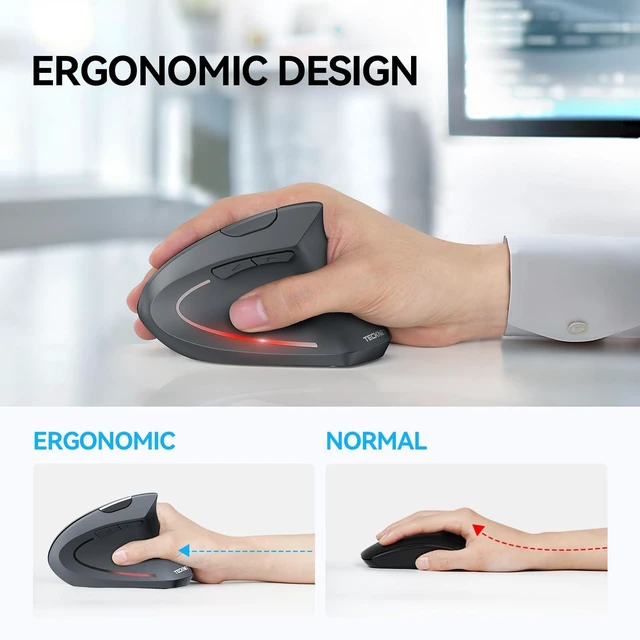Alt view image 5 of 5 - TECKNET Ergonomic Mouse, 4800 DPI Wireless Bluetooth Vertical, 3-Device
