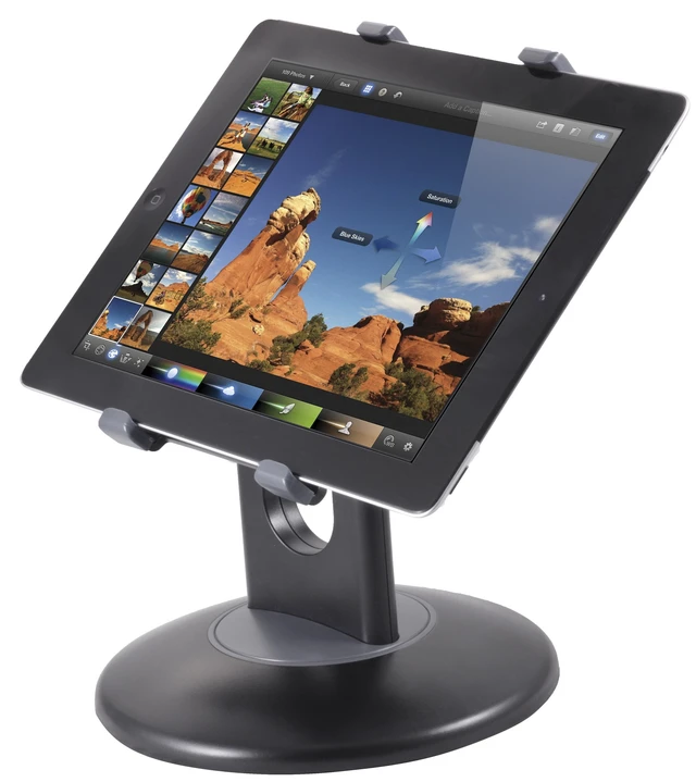 Alt view image 3 of 5 - Kantek Tablet Desk Stand, Adjustable, Stable Weighted Base, Compatible with Most 7" to 10", Apple iPad, Air, Mini, Galaxy Tab 7"-9.7" Kindle Fire 7" or HD 6, E Readers, Rotating Secure Support