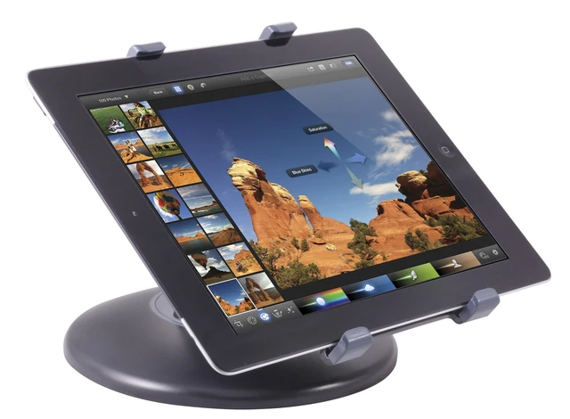 Alt view image 4 of 5 - Kantek Tablet Desk Stand, Adjustable, Stable Weighted Base, Compatible with Most 7" to 10", Apple iPad, Air, Mini, Galaxy Tab 7"-9.7" Kindle Fire 7" or HD 6, E Readers, Rotating Secure Support