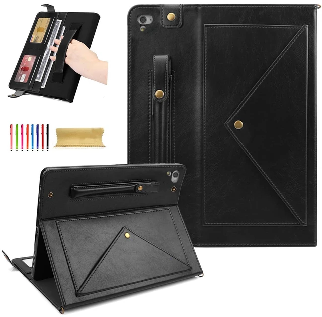 Main image of Dteck Case for iPad 6th/5th Generation 9.7 Inch 2018/2017/iPad Air 2/1,Premium PU Leather Business Folio Stand Smart Auto Wake/Sleep Cover Shoulder/Hand Strap Pencil Holder Wallet Case,Black