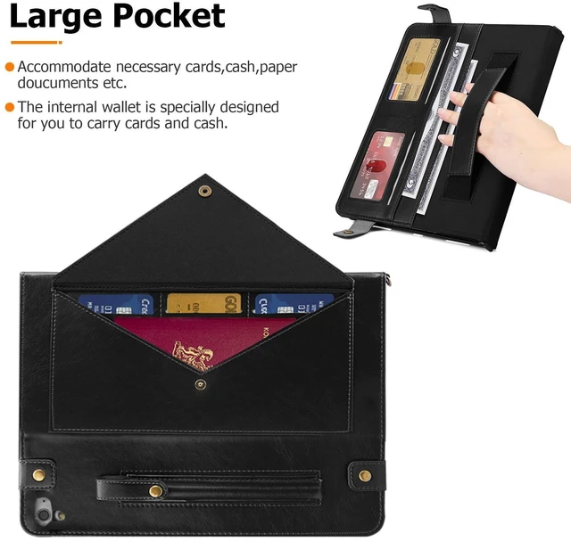 Alt view image 4 of 5 - Dteck Case for iPad 6th/5th Generation 9.7 Inch 2018/2017/iPad Air 2/1,Premium PU Leather Business Folio Stand Smart Auto Wake/Sleep Cover Shoulder/Hand Strap Pencil Holder Wallet Case,Black