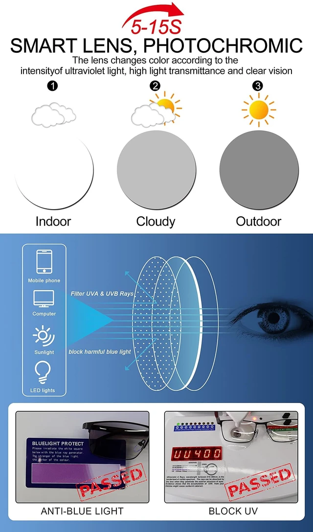 Alt view image 3 of 5 - OCCI CHIARI Mens Photochromic Blue Light Blocking Glasses Driving sunglasses UV Protection Outdoor Fishing Running Computer Eyewear (Brown)