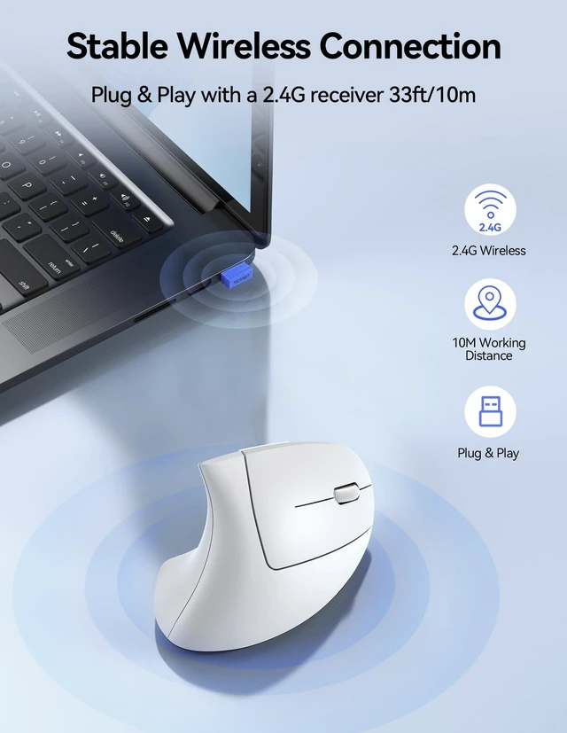 Alt view image 4 of 5 - TECKNET Wireless Ergonomic Mouse, Rechargeable Wireless Vertical Mouse