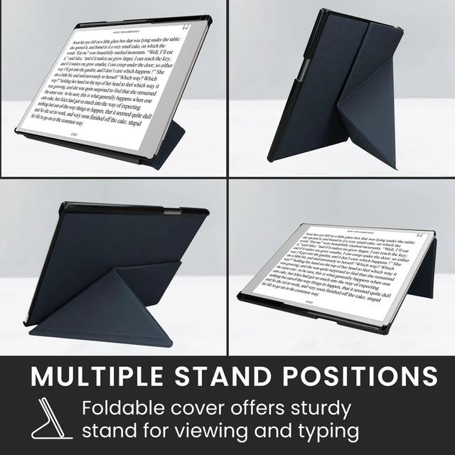 Alt view image 3 of 5 - kwmobile Origami Case Compatible with Remarkable Paper Pro Cover - Faux Leather Tablet Case - with Stand and Pen Holder - Black